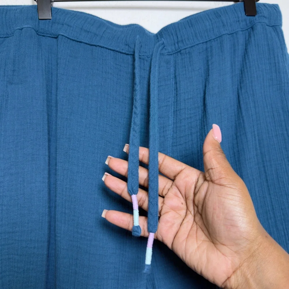 Carve Designs Women 100% Organic Cotton Pants‎ Large Teal Blue Gauze Coastal
